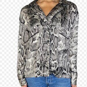 Zara Satin Snakeskin Modern Cropped Long Sleeve Office Style Blouse Sz LRG